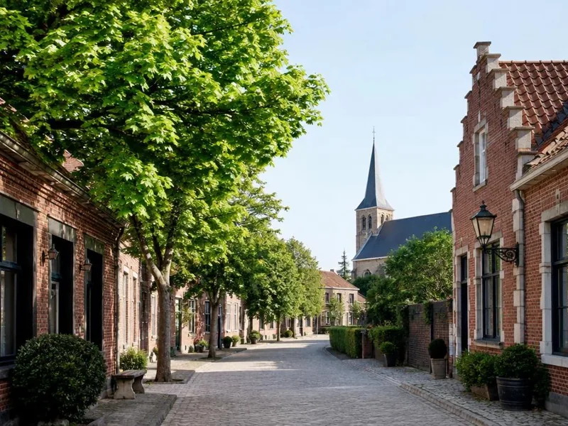 Du centre-ville au village Rue de village brabançon avec maisons en brique et verdure